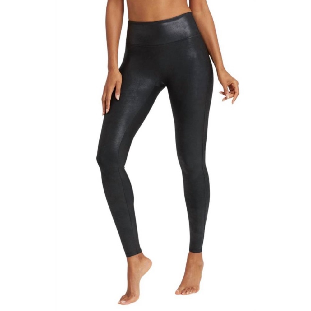 SPANX Faux-Leather Black Leggings Size M